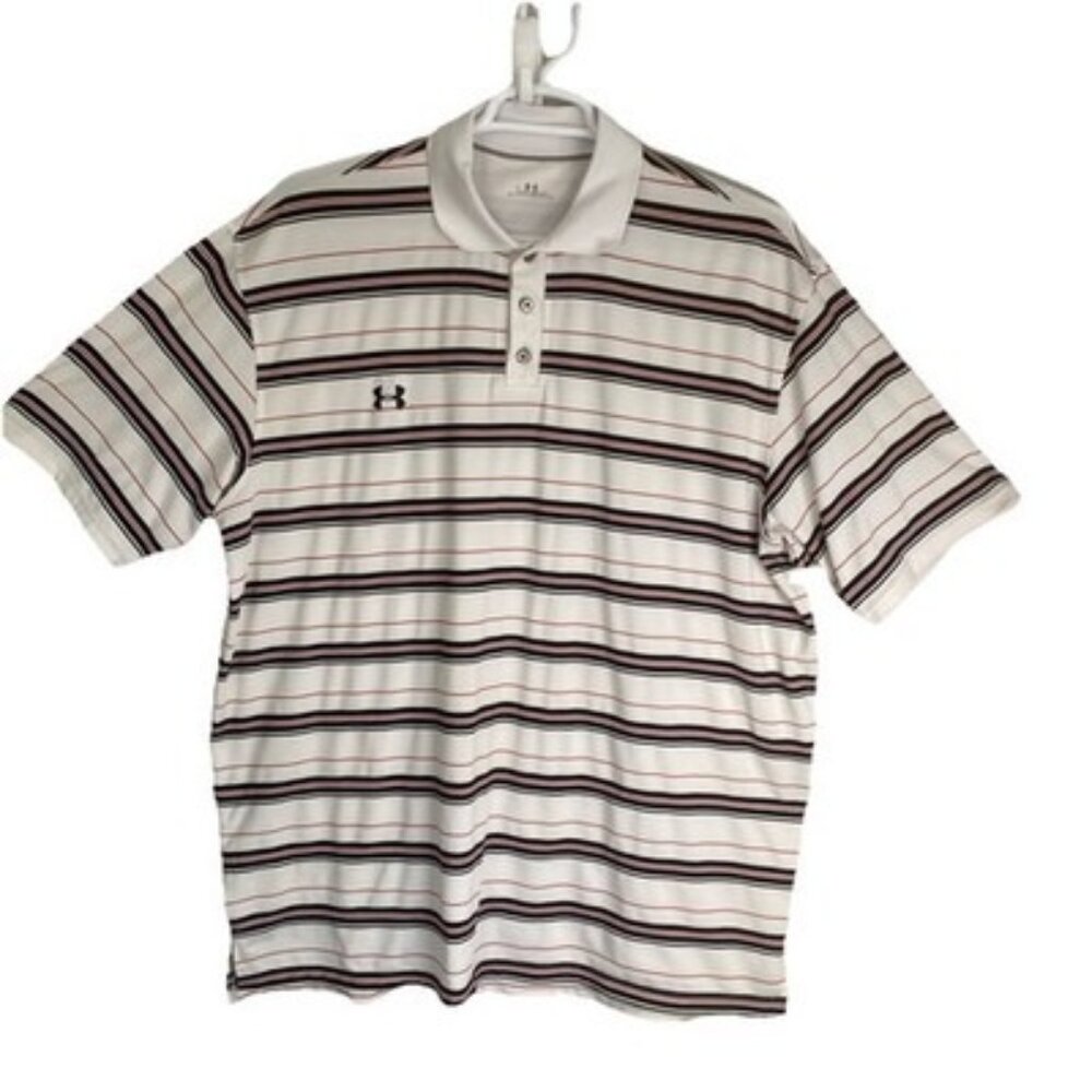 Under Armour striped Black White Red Golf Polo Style Shirt Men’s XL Embroidered